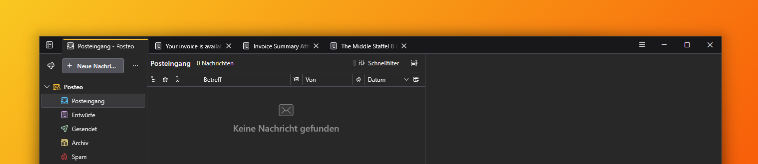 BirdOne preview: Thunderbird with tabs and unified toolbar in a single row