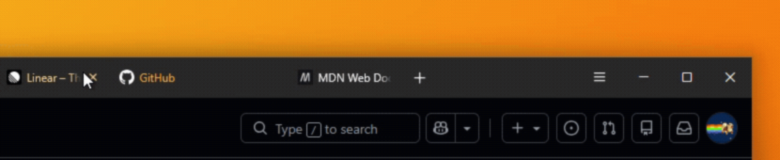 Tab bar and toolbar icons revealed on hover