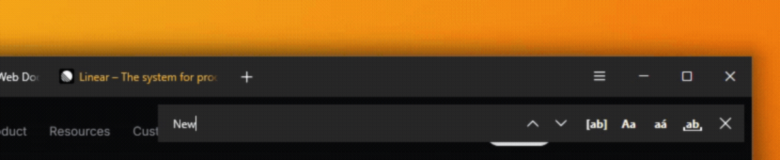 Floating find bar in the top right corner